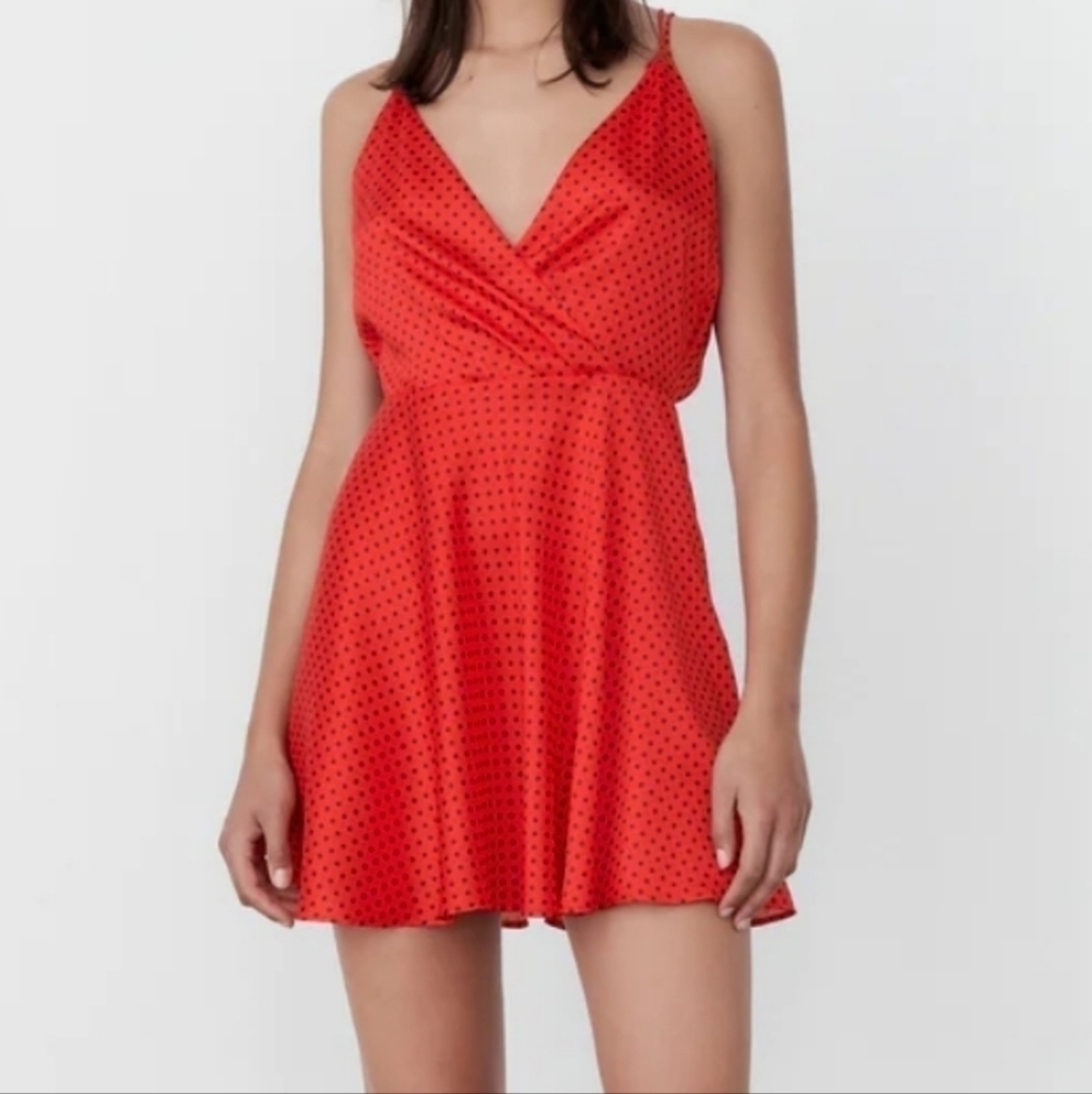 NWT Zara Polka Dot sleeveless Red mini Dress with open back